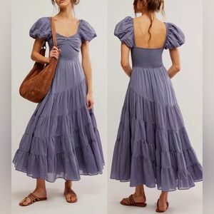 NWOT Free People Short Sleeve Sundrenched blue Maxi Dress sz S